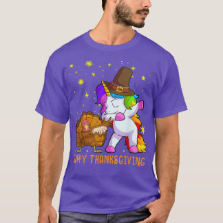 Cute Unicorn Thanksgiving For Girls Pilgrim Hat Tu T-Shirt