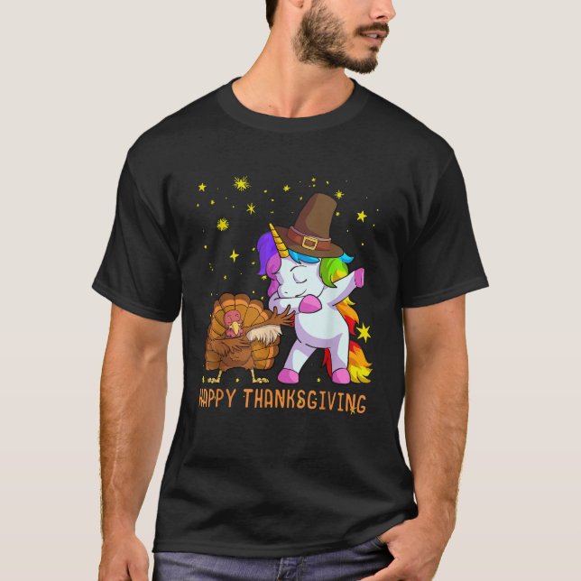 Cute Unicorn Thanksgiving For Girls Pilgrim Hat Tu T-Shirt (Front)