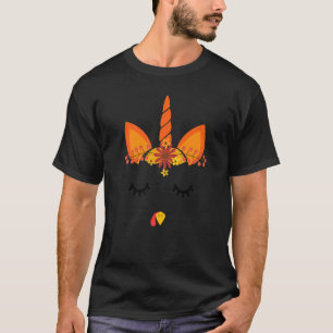Cute Unicorn Turkey Face Thanksgiving Costume Girl T-Shirt