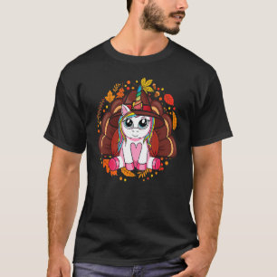 Cute Unicorn Turkey Happy Thanksgiving Girls Kids  T-Shirt