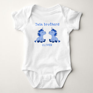 Cute Unicorn Twin Brothers Baby Bodysuit with Name