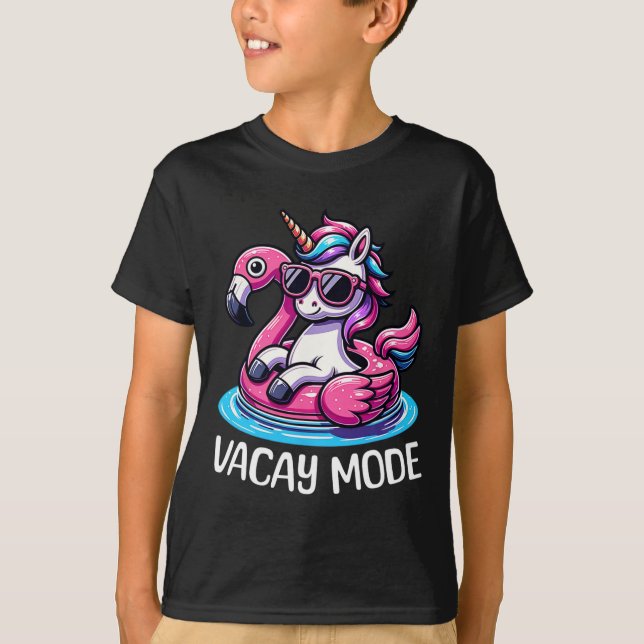 Cute Unicorn Vacay Mode Funny Family Vacation Kids T-Shirt (Front)