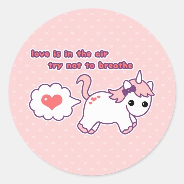Cute Unicorn Valentine Classic Round Sticker (Front)