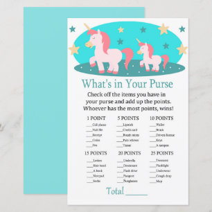 Cute Unicorn What's in your purse game baby shower