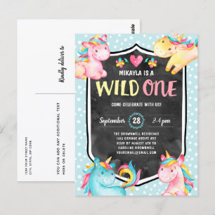Cute Unicorn Wild One 1st Birthday Party Postcard
