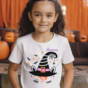 Cute Unicorn Witch Hat Halloween Personalised T-Shirt