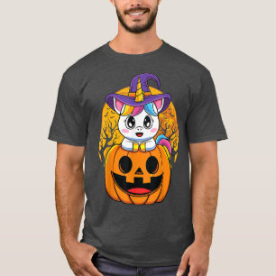 Cute Unicorn Witch Pumpkin Halloween For Girls Wom T-Shirt