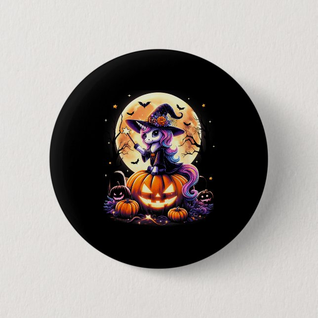 Cute Unicorn Witch Pumpkin Halloween Shirts Girls  6 Cm Round Badge (Front)