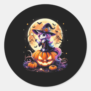 Cute Unicorn Witch Pumpkin Halloween Shirts Girls  Classic Round Sticker