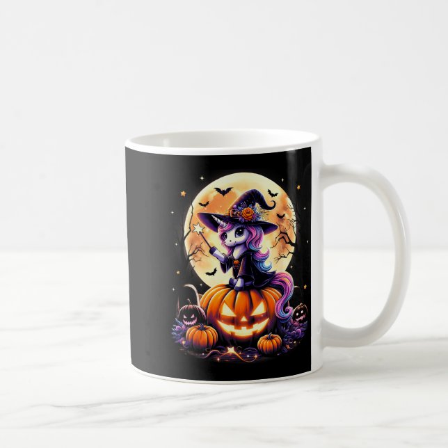 Cute Unicorn Witch Pumpkin Halloween Shirts Girls  Coffee Mug (Right)