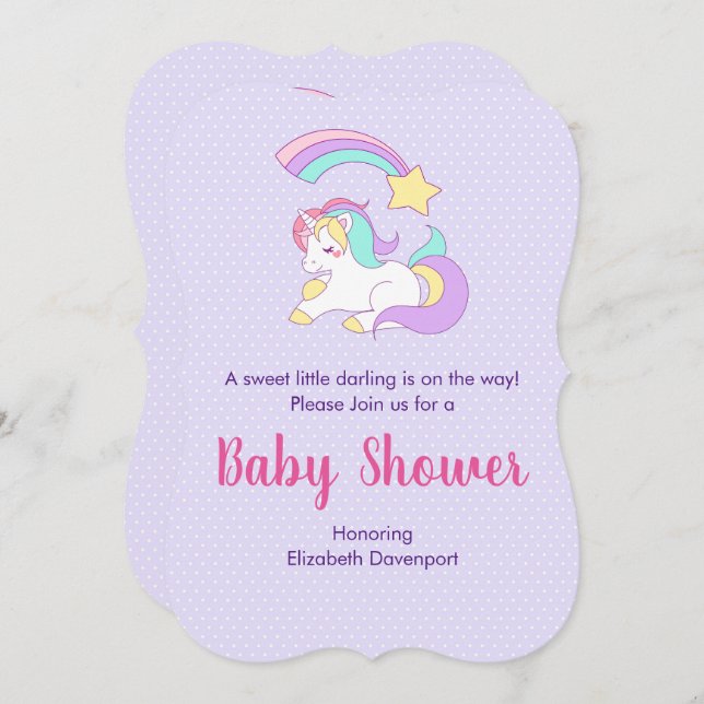 Cute Unicorn with a Shooting Star Baby Shower Invitation (Front/Back)