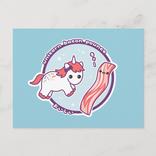 Cute Unicorn with Bacon Postcard (Front)
