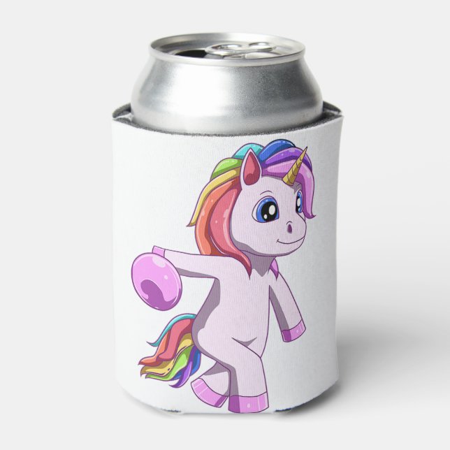 Cute unicorn with bowling ball for a Bowler  Can Cooler (Can Front)