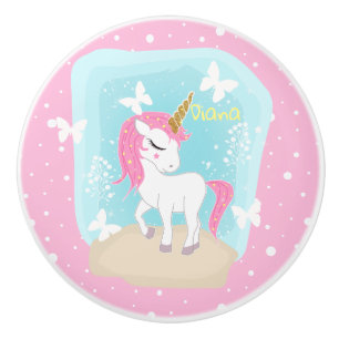 Cute unicorn with butterflies. ceramic knob