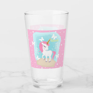 Cute unicorn with butterflies. glass