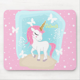 Cute unicorn with butterflies. mouse mat