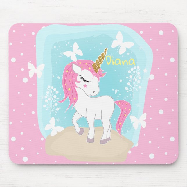 Cute unicorn with butterflies. mouse mat (Front)