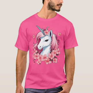 Cute Unicorn With Cherry Blossoms I Unicorn T-Shirt