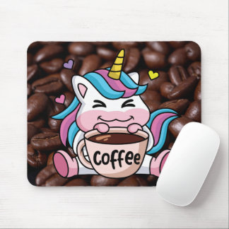 Cute Unicorn with Coffee Mouse Mat