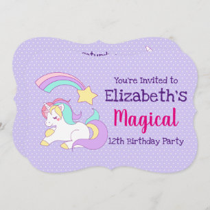 Cute Unicorn with Colourful Shooting Star Birthday Invitation