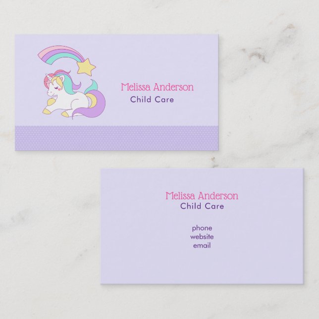 Cute Unicorn with Colourful Shooting Star Business Card (Front/Back)
