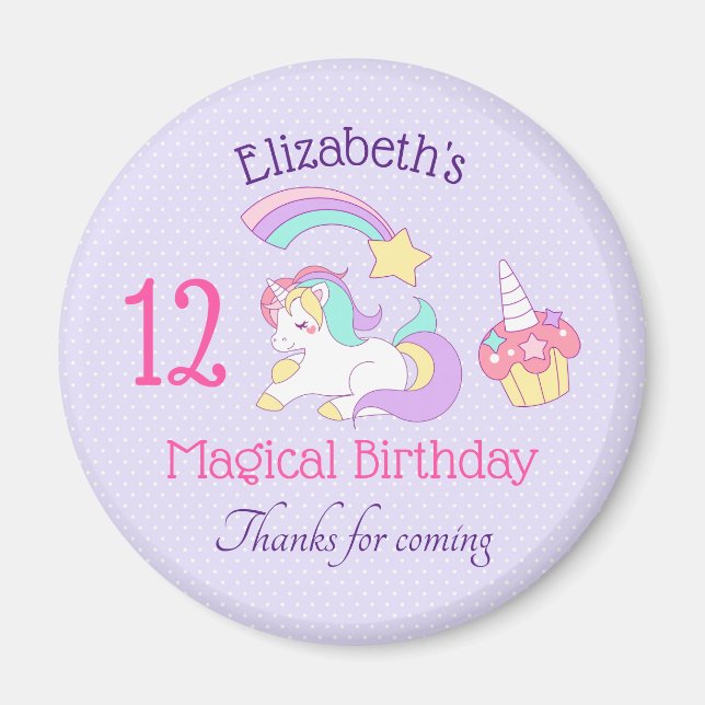 Cute Unicorn with Colourful Shooting Star & Cupcak Magnet (Front)