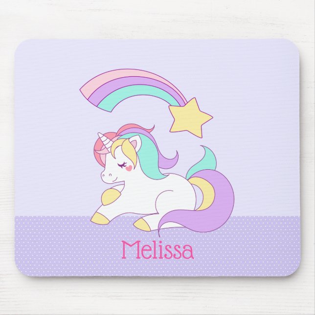 Cute Unicorn with Colourful Shooting Star Custom Mouse Mat (Front)