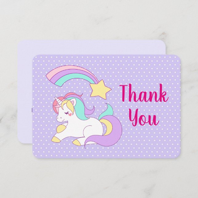 Cute Unicorn with Colourful Shooting Star Thank Yo Invitation (Front/Back)