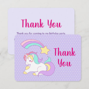 Cute Unicorn with Colourful Shooting Star Thank Yo Invitation