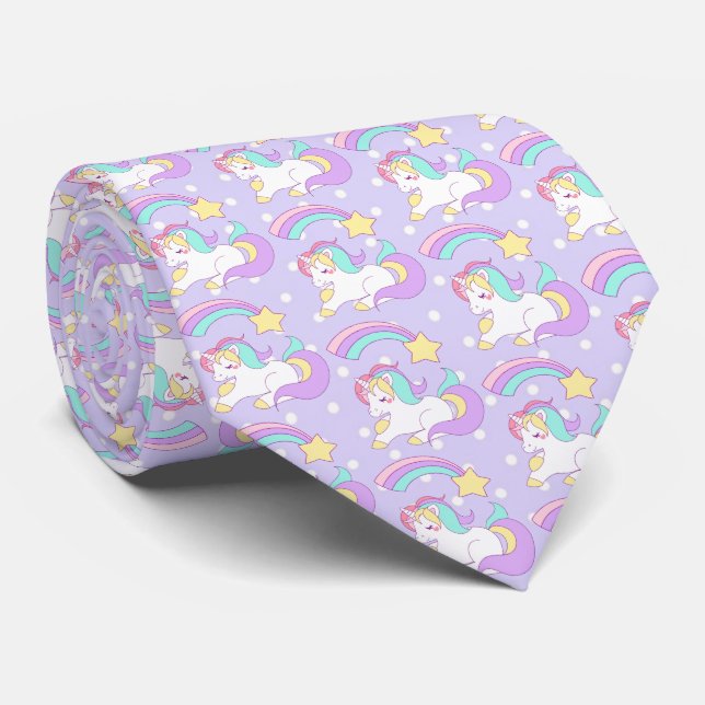 Cute Unicorn with Colourful Shooting Star Tie (Rolled)