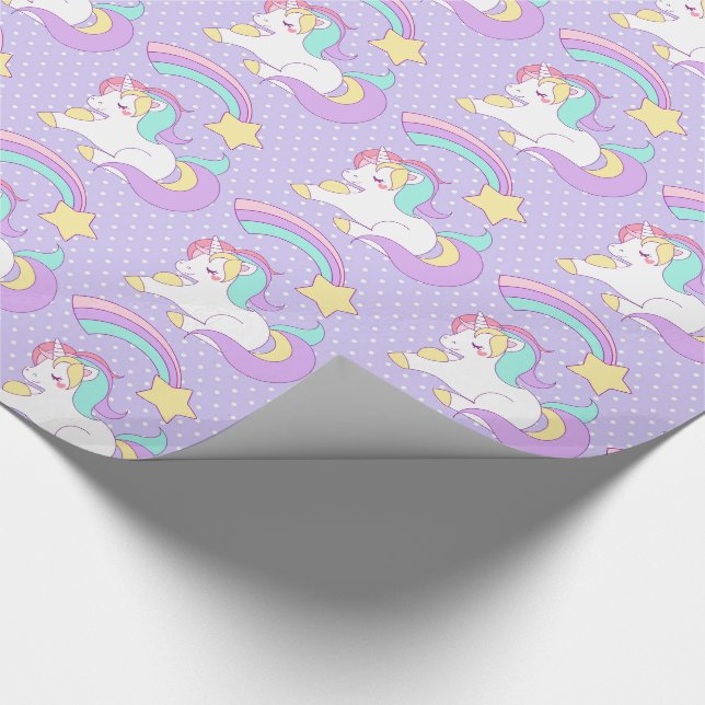 Cute Unicorn with Colourful Shooting Star Wrapping Paper (Corner)