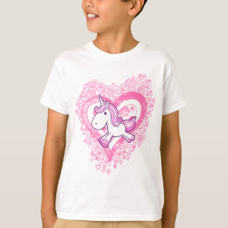 Cute Unicorn with Doodle Flowers & Hearts T-Shirt