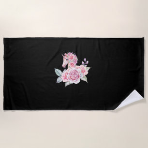 Cute Unicorn With Flowers Floral Unicorn Girls Wom Beach Towel