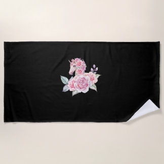 Cute Unicorn With Flowers Floral Unicorn Girls Wom Beach Towel