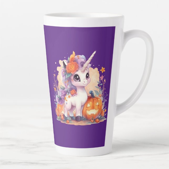 Cute unicorn with Halloween pumpkins for the Fall Latte Mug (Right)