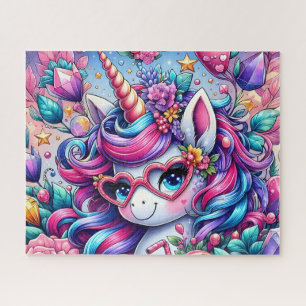 Cute Unicorn With Heart Glasses Jigsaw Puzzle