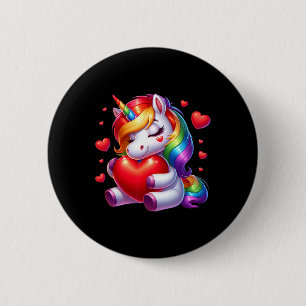 Cute Unicorn With Heart Valentines Day For Girls W 6 Cm Round Badge