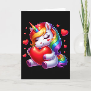 Cute Unicorn With Heart Valentines Day For Girls W Card