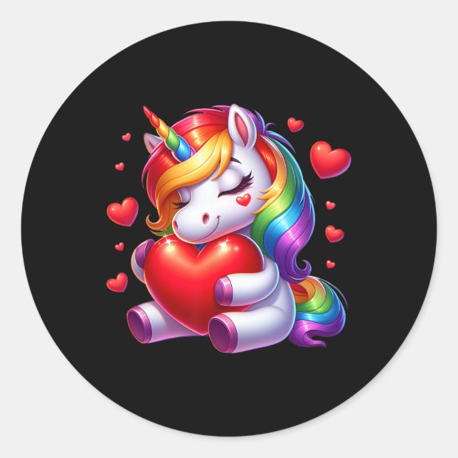Cute Unicorn With Heart Valentines Day For Girls W Classic Round Sticker (Front)