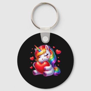 Cute Unicorn With Heart Valentines Day For Girls W Key Ring