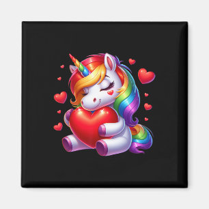 Cute Unicorn With Heart Valentines Day For Girls W Magnet