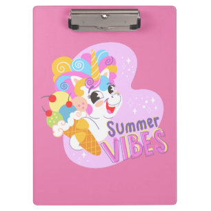 Cute unicorn with ice cream clipboard