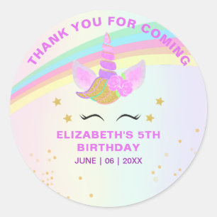 Cute Unicorn with Magic Rainbow Birthday Girl Classic Round Sticker