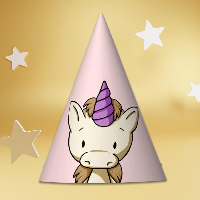 Cute Unicorn with Purple Horn Pink Birthday Party Hat (Creator Uploaded)