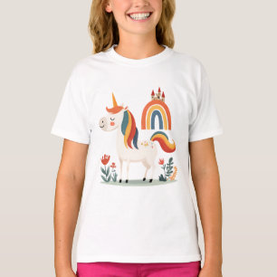 Cute Unicorn with Rainbow and Castle – fantasy kid T-Shirt