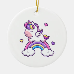 Cute Unicorn With Rainbow Cartoon Ceramic Tree Decoration