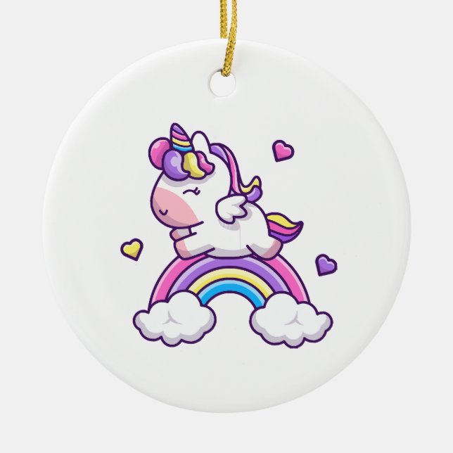 Cute Unicorn With Rainbow Cartoon Ceramic Tree Decoration (Front)