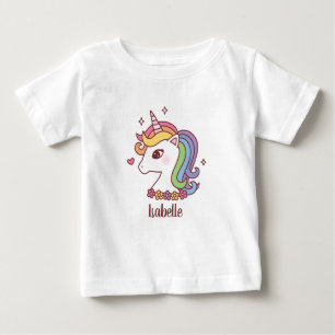 Cute Unicorn with Rainbow Mane Doodle Baby Girl T-Shirt