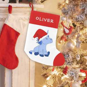 Cute Unicorn with Santa Hat Kid`s Small Christmas Stocking