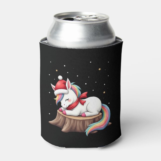 Cute Unicorn with Scarf Christmas Xmas Holiday T-S Can Cooler (Can Front)